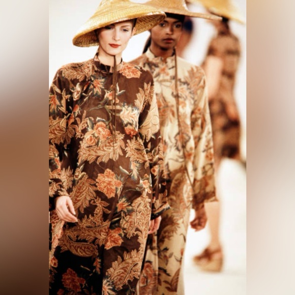 Vintage Ralph Lauren Collection Silk Kimono Tunic Dress Kaftan Floral Runway 90s - Picture 15 of 16